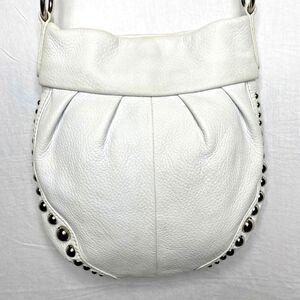 Vintage B MAKOWSKY Crossbody Bag Pebbled Leather Studded Adjustable Strap White